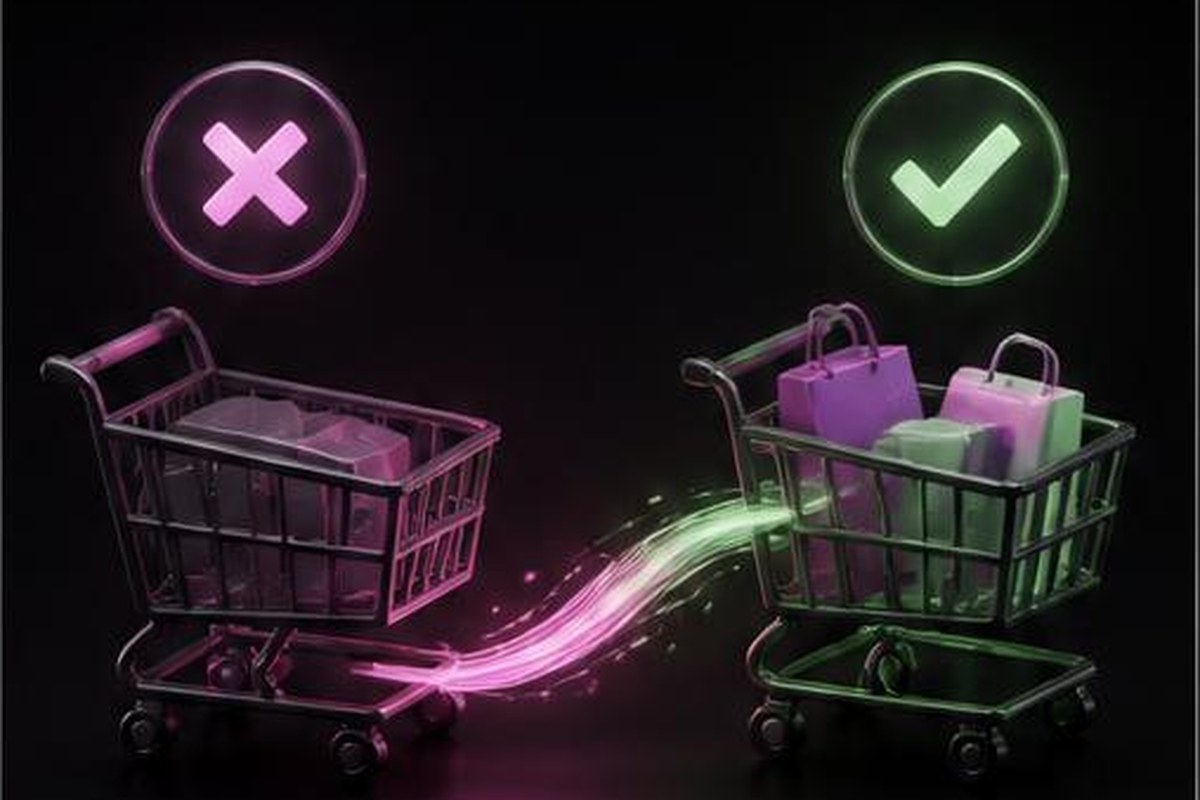 Dos carritos comparan un pago abandonado con una compra completada