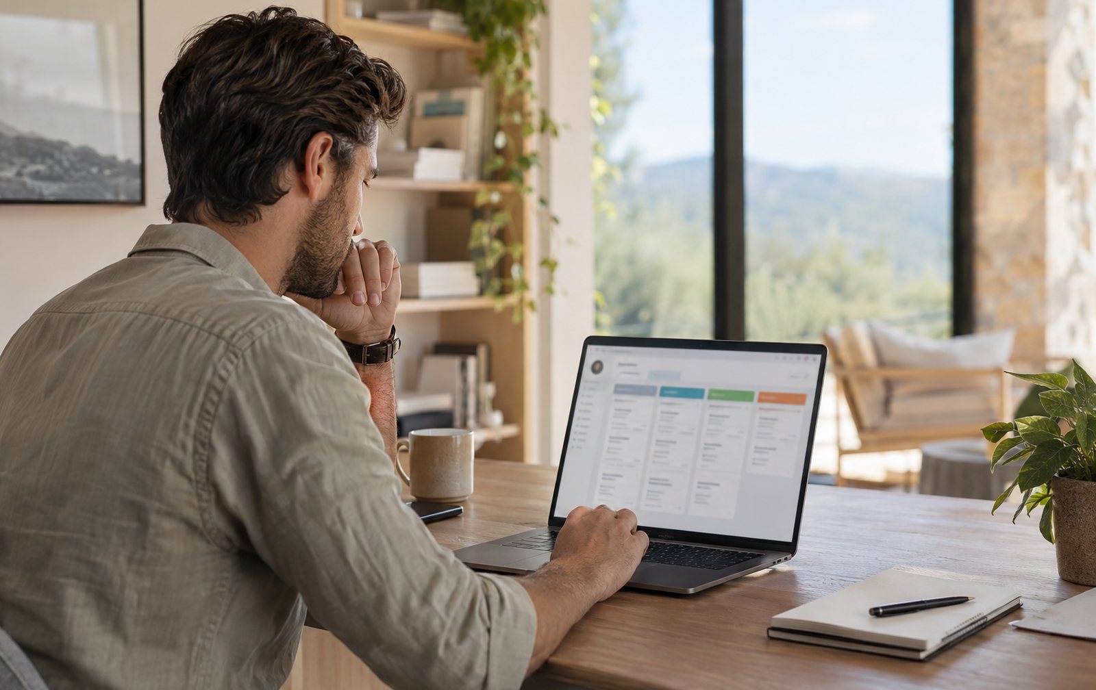 Comercial revisando un CRM con etapas de venta en un portátil