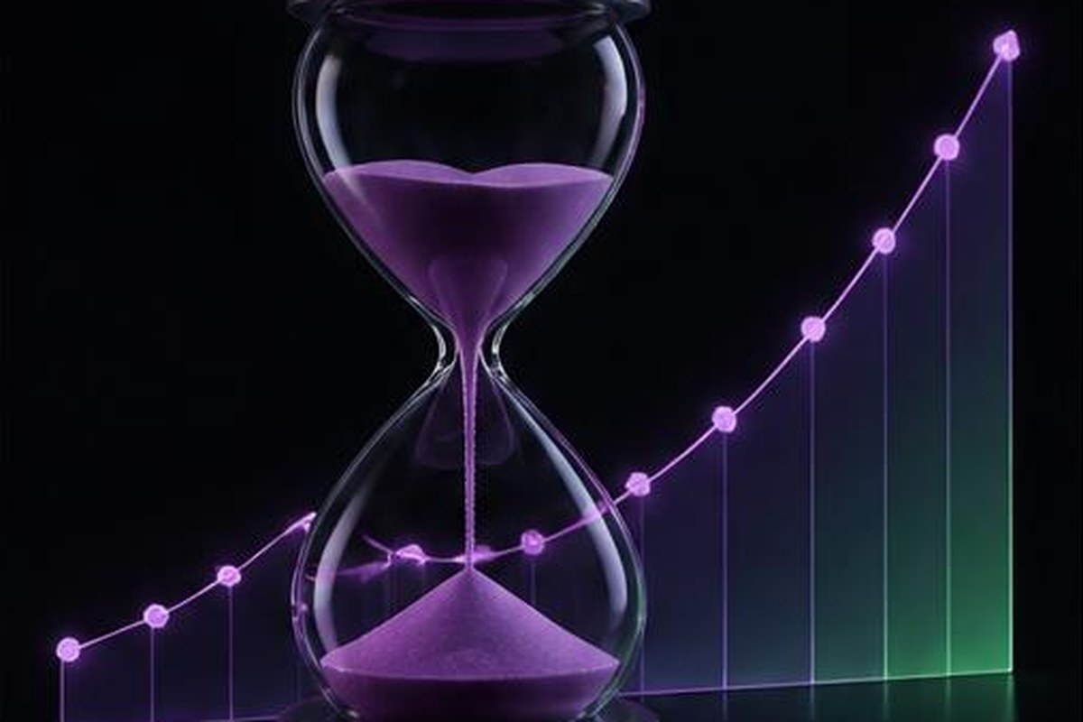 Reloj de arena junto a una curva gradual de crecimiento SEO