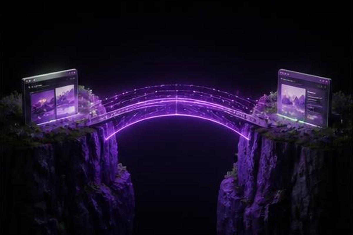 Puente digital que representa enlaces externos seguros entre sitios web