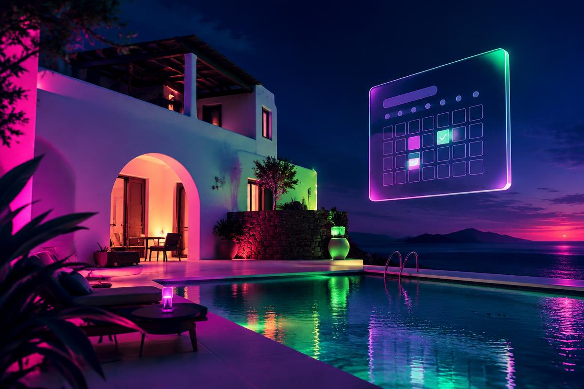 Villa mediterránea con piscina y calendario de reservas