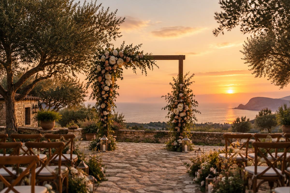 Ceremonia de boda al atardecer en una finca mediterránea