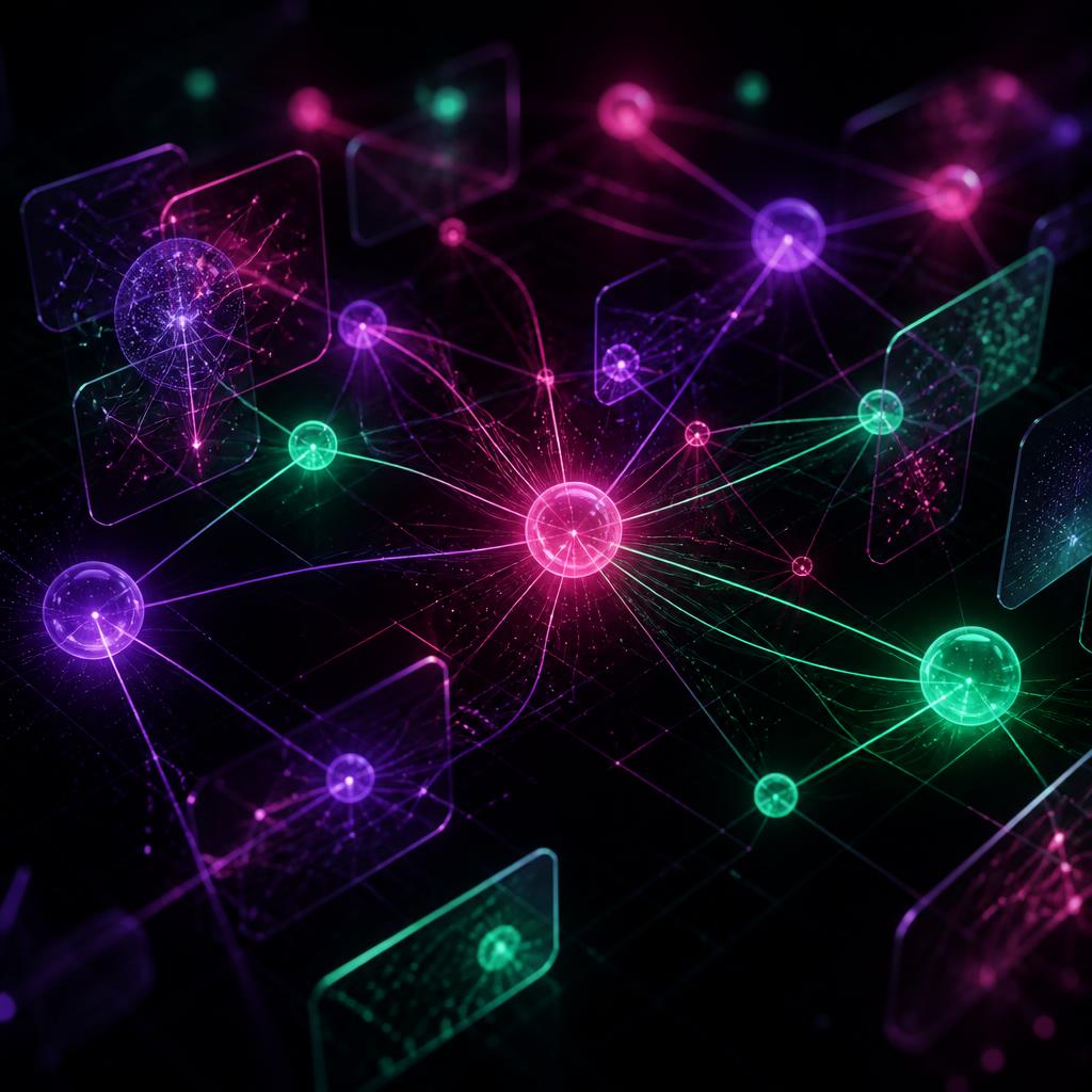 Red de nodos de neón conectados entre sí, que representa las capacidades de marketing digital de Marketing en Vena trabajando como un solo equipo